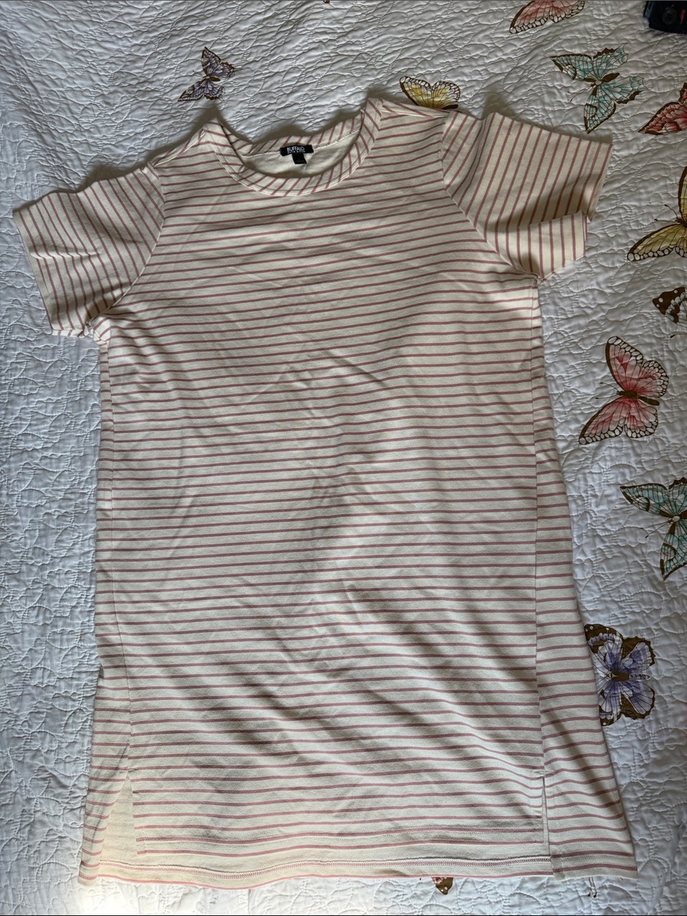 Buffalo David Bitton Cream Tee with Soft Pink Stripes